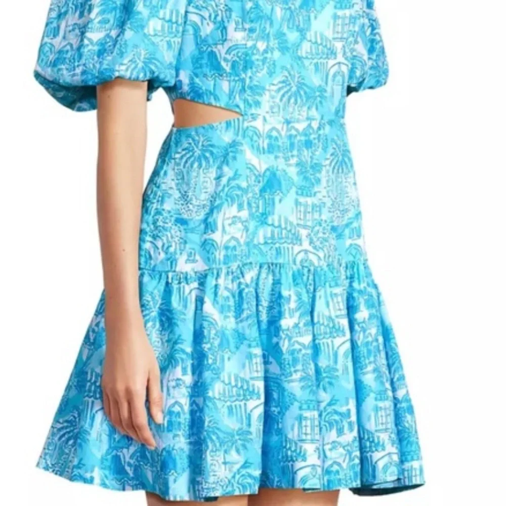 LILY PULITZER Kylanne Amalfi Blue Sunny State Of Mind Mini Dress With Cut Outs - Picture 4 of 15